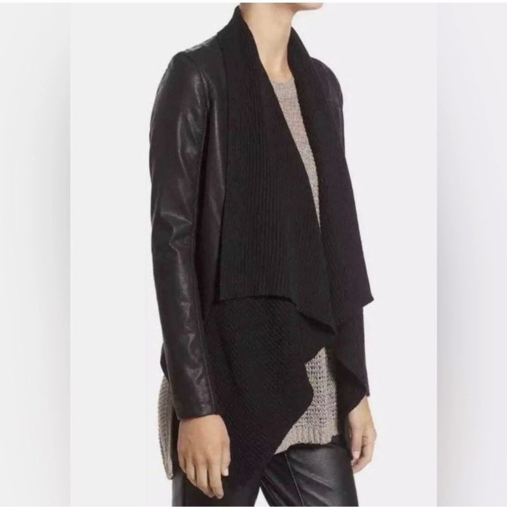 BLANK NYC Size-XS Womens Moto Jacket Knit Faux Leather Black